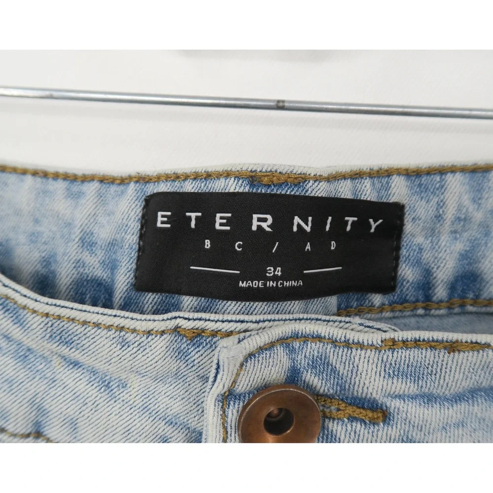 Eternity BC/AD Mens Shark Mouth Patch Distressed Skinny Jeans Light Wash Size 34